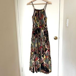 Abel The Label Smocked Halter Tiered Floral Maxi Dress, Olive Green/Multi